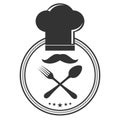 Cooking logo illustration.Cook hat and cutlery in a circle